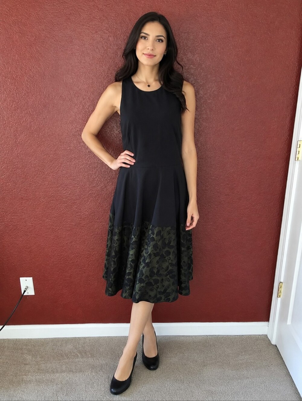Anthropologie Hutch Black Sleeveless Midi Dress with Dark Floral Hem